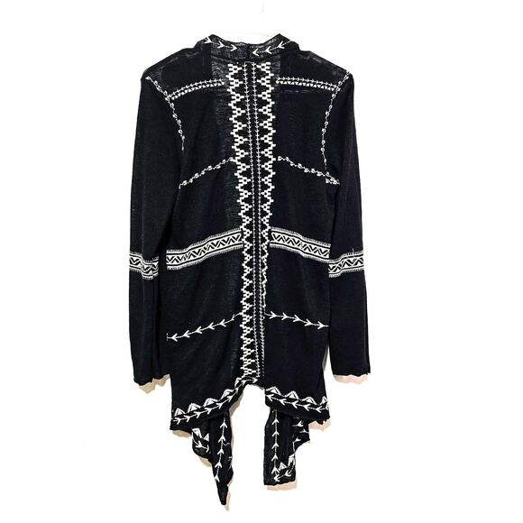 Haute Project Los Angles Cardigan Black Embroidered White Tribal Women's Size M - Picture 2 of 7
